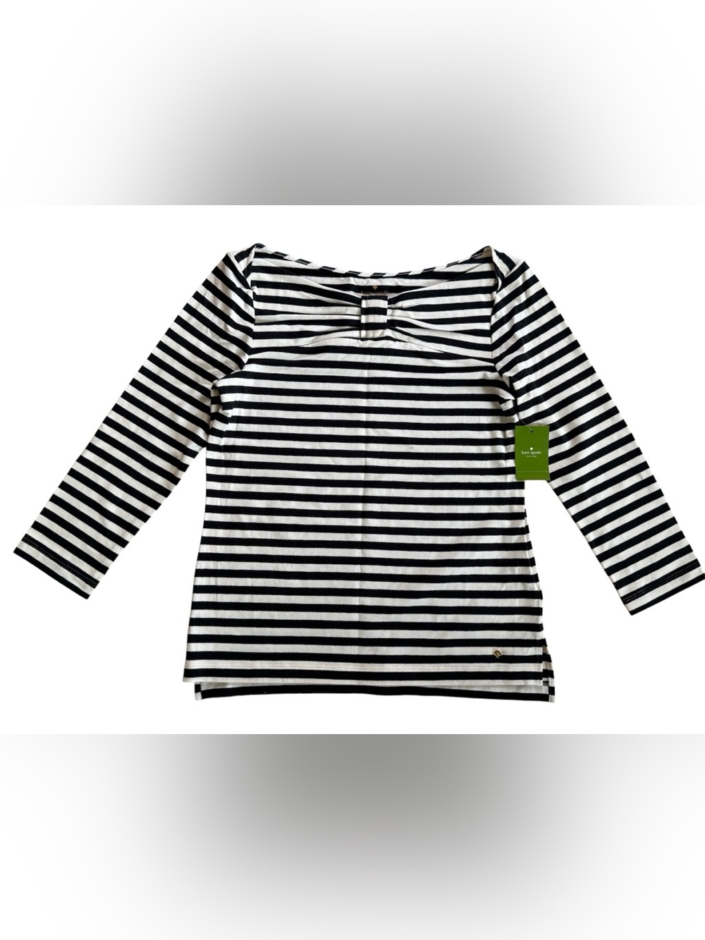 Kate Spade Black & Cream Striped “Wheaton” Top w/ Gold Spade Accent NWT Size M